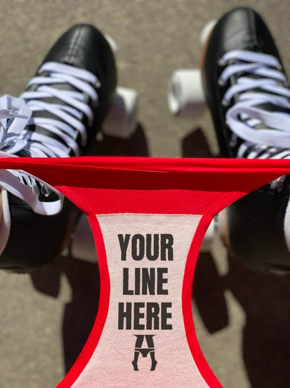 athletic fierce woman wearing roller skates and underwear with your line here 